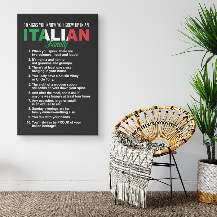 10 Signs You Grew Up In An Italian Family Portrait Canvas Wall Art