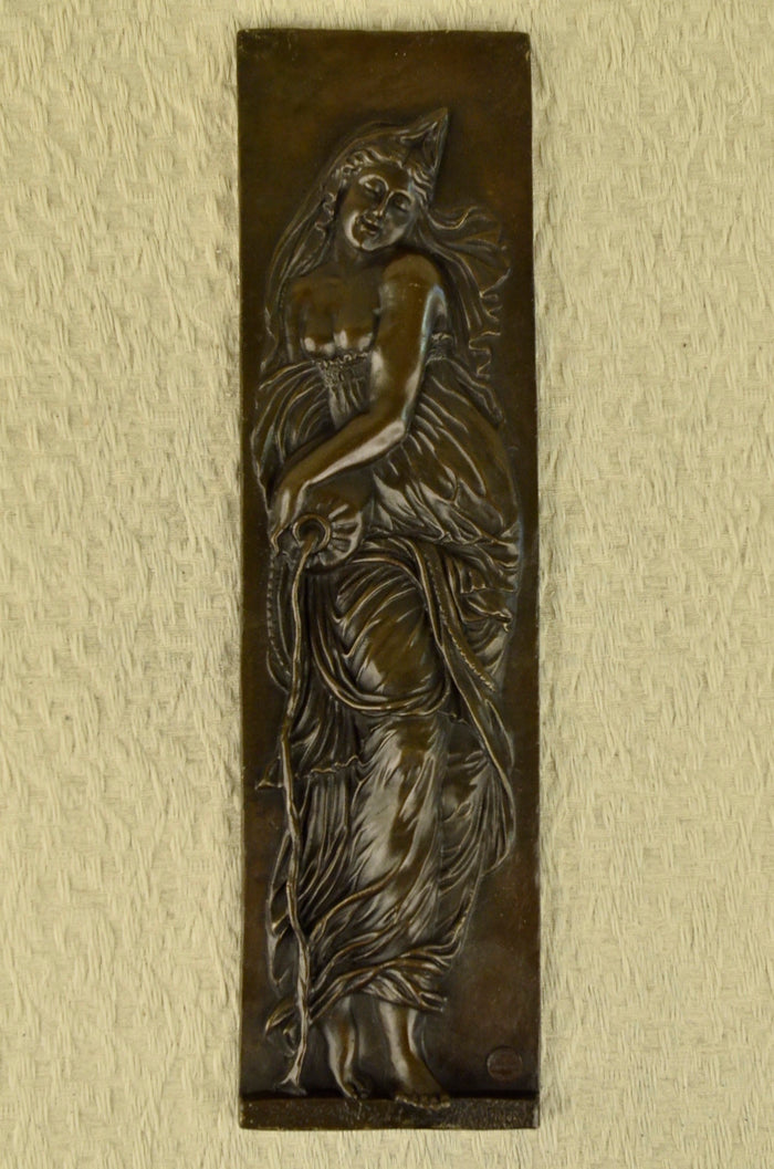 100% Real Bronze Roman Girl Bas Relief Statue Figure Sculpture Figurine Art Deco