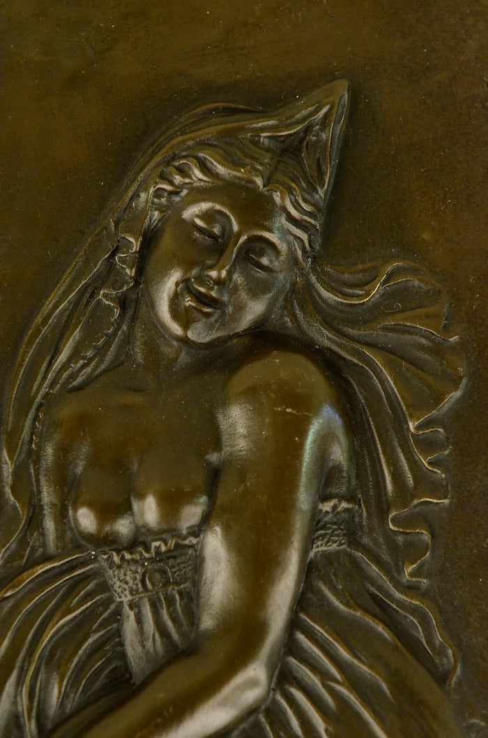 100% Real Bronze Roman Girl Bas Relief Statue Figure Sculpture Figurine Art Deco