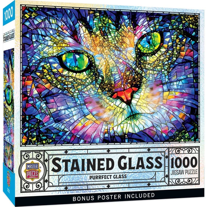 1000 Piece Jigsaw Puzzle - Stained Glass- Purrfect Glass | MasterPieces