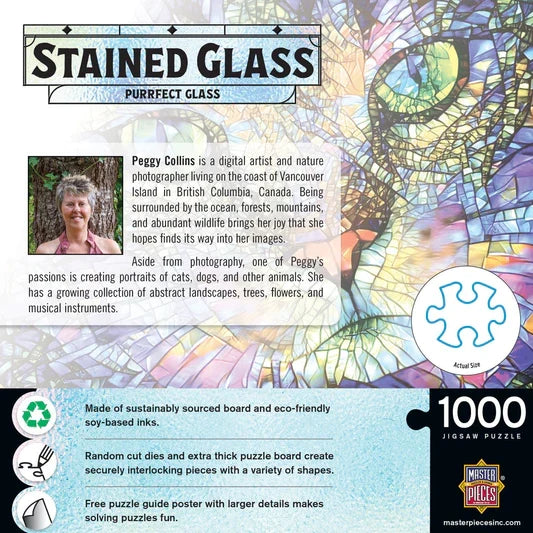 1000 Piece Jigsaw Puzzle - Stained Glass- Purrfect Glass | MasterPieces
