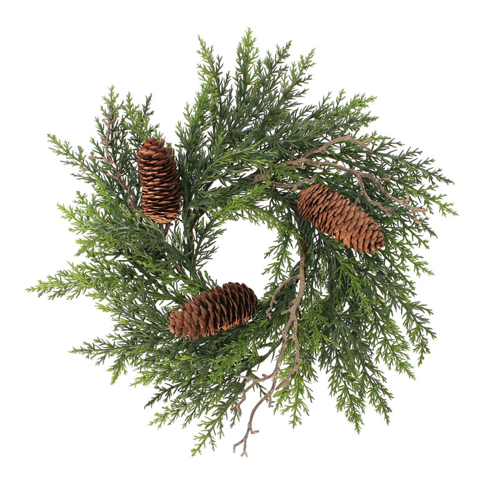 12" Real Touch Calm Cedar Pine Candle Ring
