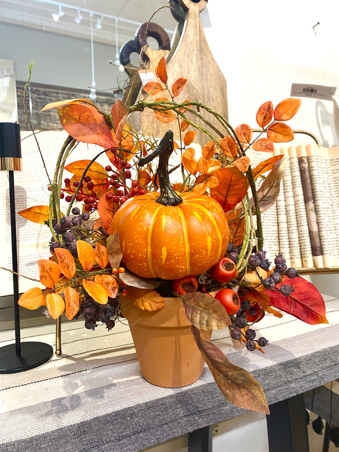 Silk floral rust orange autumn keepsake centerpiece 13 inch handmade for farmhouse traditional fall home decor from Magnolias Home Decor