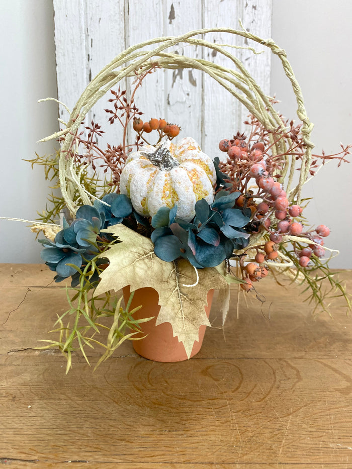 Silk floral rust orange autumns in the air centerpiece 13 inch handmade for farmhouse traditional fall home decor from Magnolias Home Decor