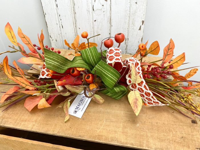 Silk floral rust orange autumn palette swag 22 inch handmade for farmhouse transitional fall home decor from Magnolias Home Decor