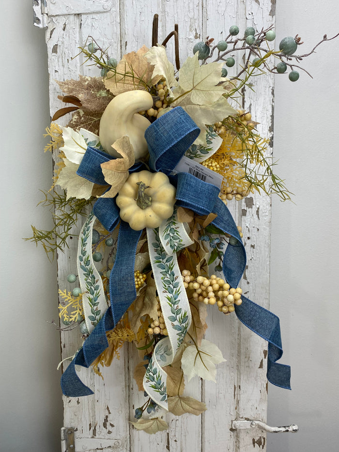Silk floral dusty blue rust blue harvest bliss swag 23 inch handmade for transitional farmhouse fall home decor from Magnolias Home Decor