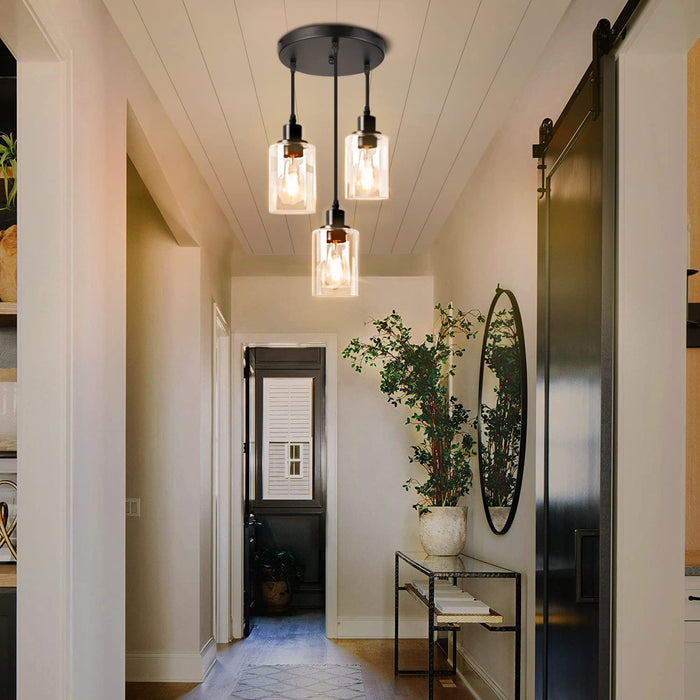3-Light Ceiling light Fixture Black Vintage Cluster Hanging - [lohasled]