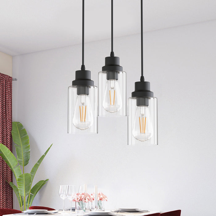 3-Light Ceiling light Fixture Black Vintage Cluster Hanging - [lohasled]