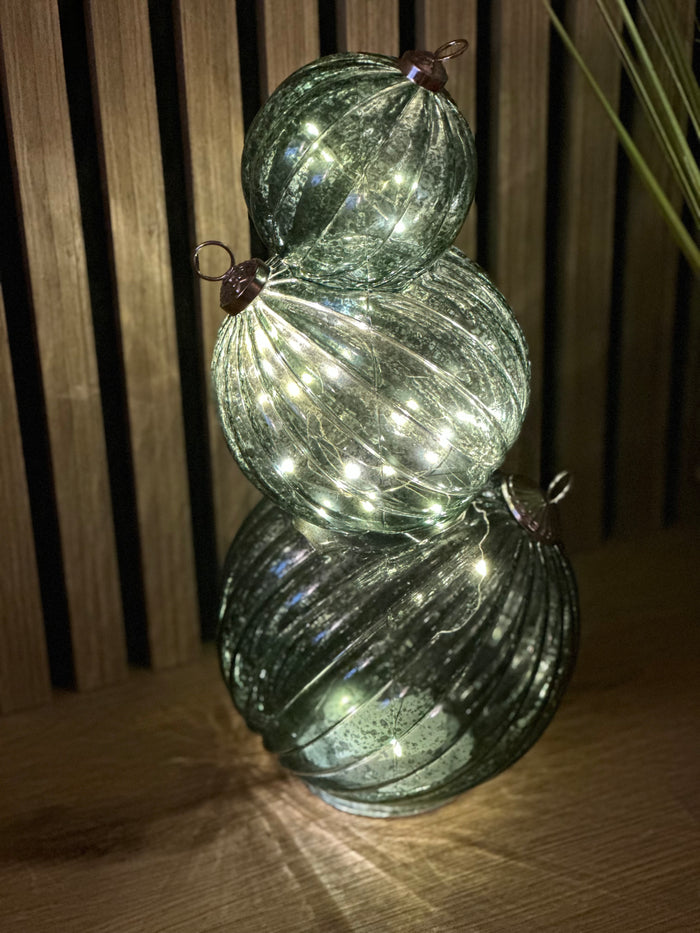 3 Stacking Glass Baubles with LED Lights - Green Hummingbird 6pk