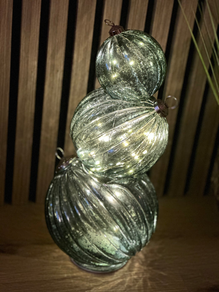 3 Stacking Glass Baubles with LED Lights - Green Hummingbird 6pk
