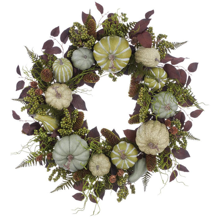 32" plum gorgeous pumpkin fern wreath for farmhouse Fall home decor from Magnolias Home Decor