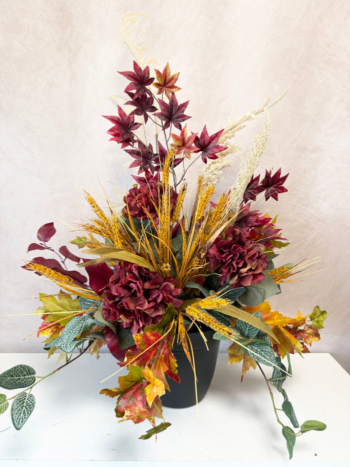 Silk floral mixed autumn evening porch pot 33 inch handmade outdoor safe for farmhouse traditional fall home decor from Magnolias Home Decor