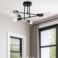 6-Light Semi Flush Mount, Black Sputnik Modern Linear - [lohasled]