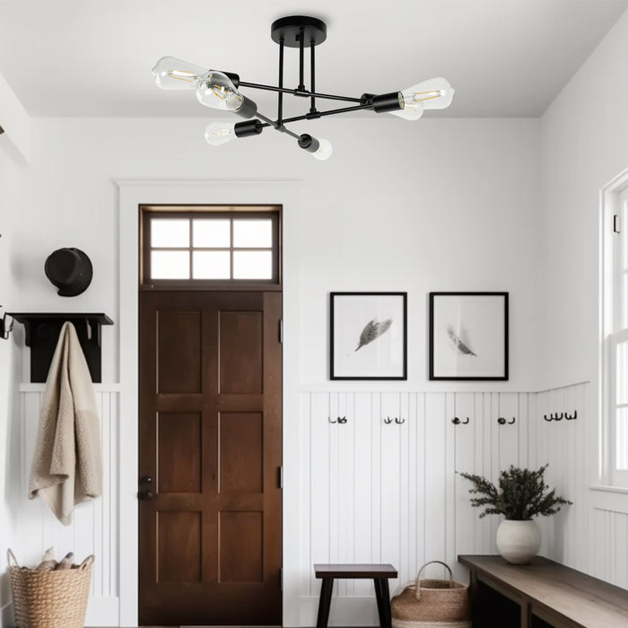 6-Light Semi Flush Mount, Black Sputnik Modern Linear - [lohasled]