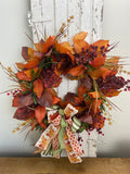 Silk floral orange rust burst of orange wreath 30 inch handmade for farmhouse traditional fall home decor from Magnolias Home Decor