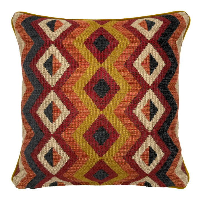 Back of Linwood cushion in Amala Red Overhead view of the reverse side, made in matching fabric.