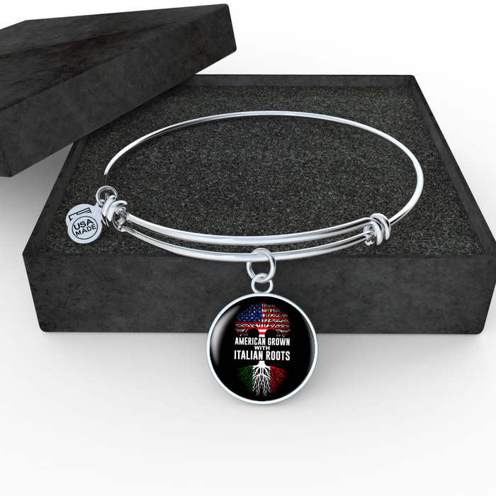 American Grown with Italian Roots with Circle Charm Bangle