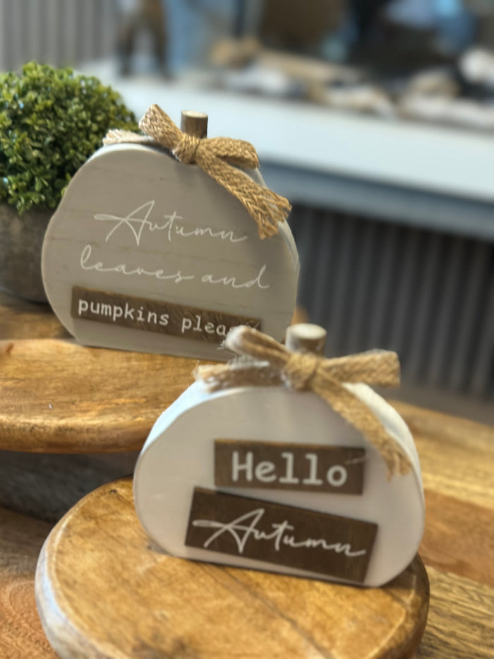Autumn Wooden Pumpkin Signs - Choice of Two