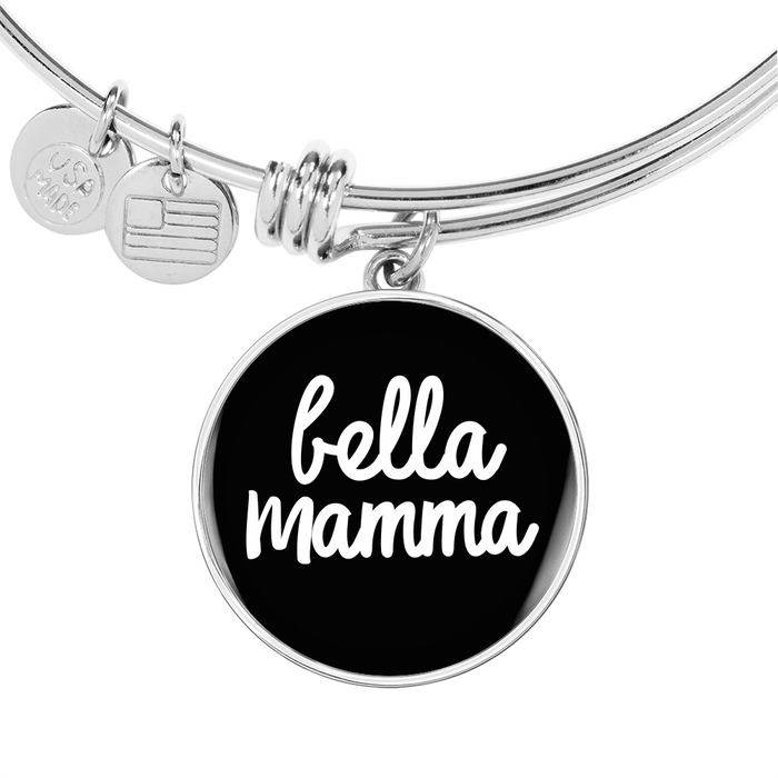 Bella Mamma with Black Circle Charm Bangle in Gold & Stainless Steel