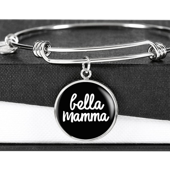 Bella Mamma with Black Circle Charm Bangle in Gold & Stainless Steel