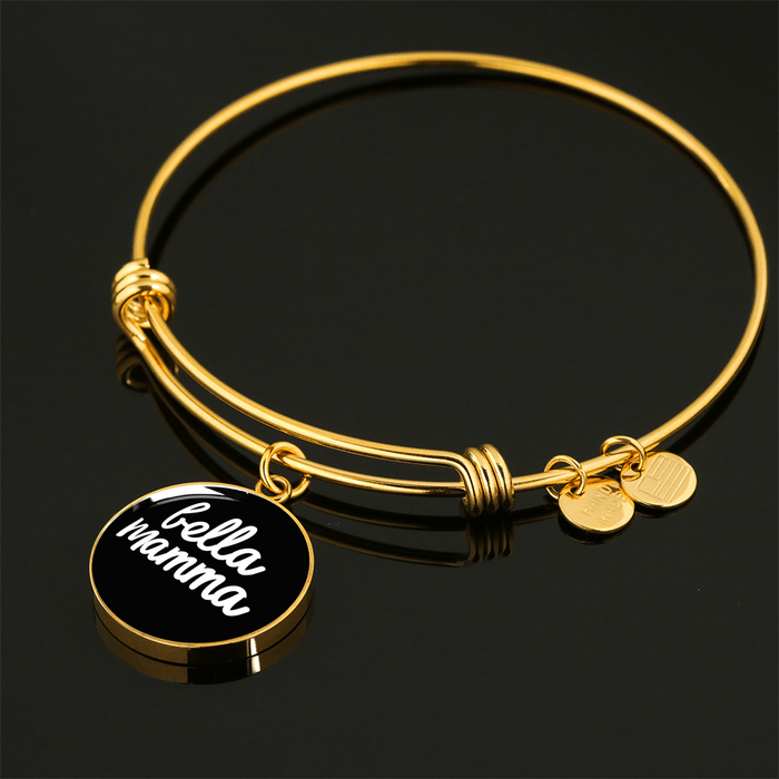 Bella Mamma with Black Circle Charm Bangle in Gold & Stainless Steel