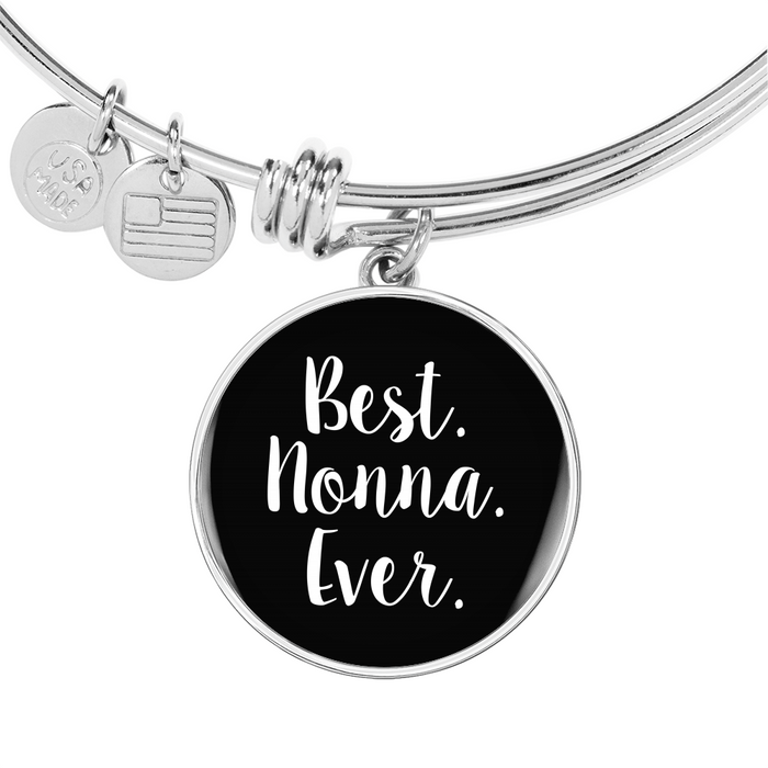 Best Nonna Ever With Black Circle Charm Bangle in Gold & Stainless Steel