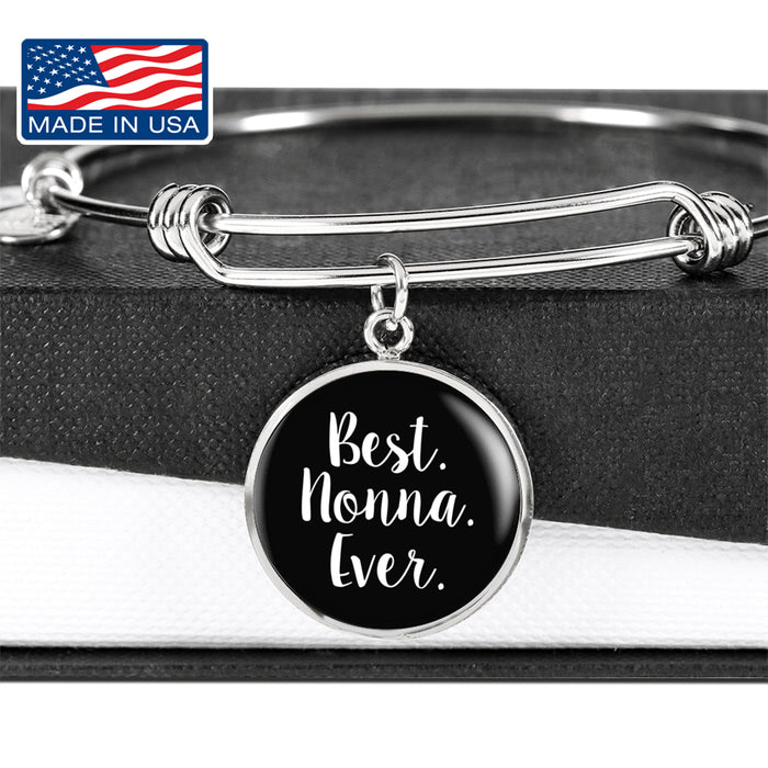 Best Nonna Ever With Black Circle Charm Bangle in Gold & Stainless Steel