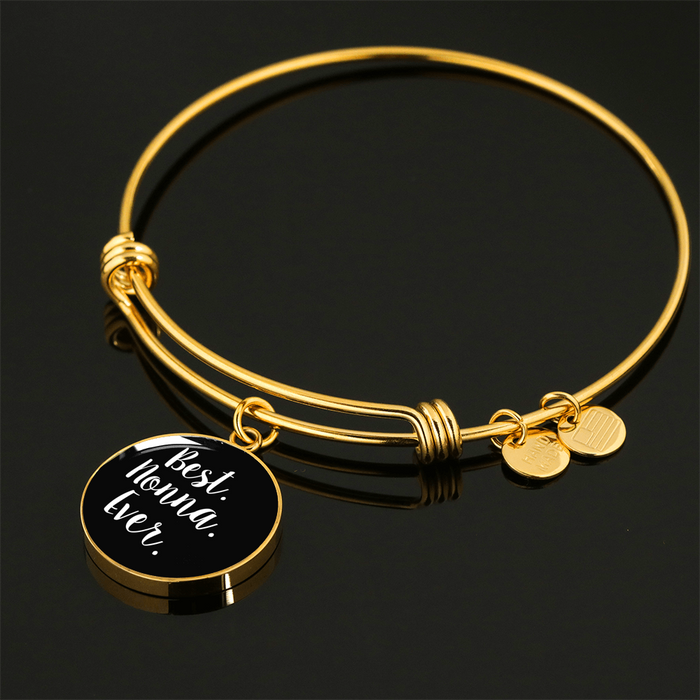 Best Nonna Ever With Black Circle Charm Bangle in Gold & Stainless Steel