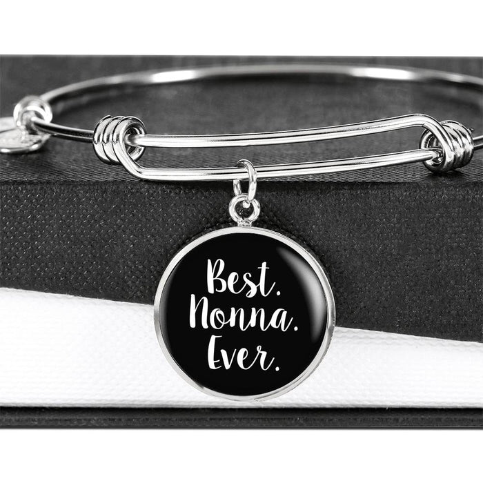 Best Nonna Ever With Black Circle Charm Bangle in Gold & Stainless Steel