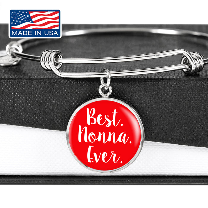 Best Nonna Ever With Red Circle Charm Bangle in Gold & Stainless Steel