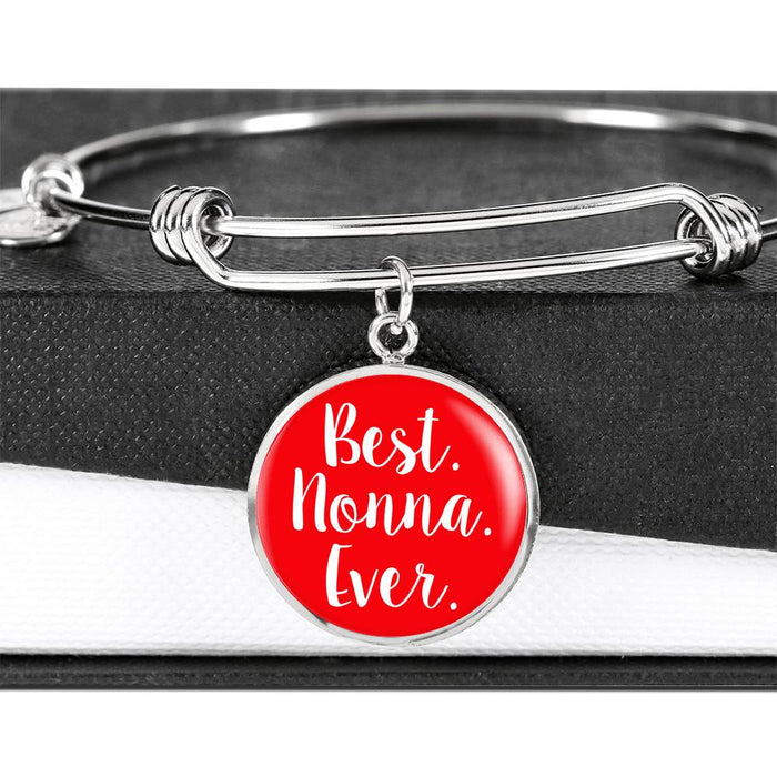 Best Nonna Ever With Red Circle Charm Bangle in Gold & Stainless Steel