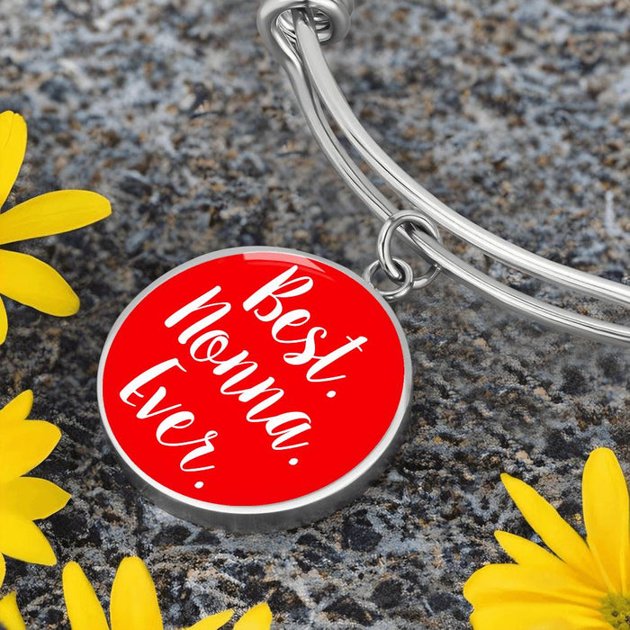Best Nonna Ever With Red Circle Charm Bangle in Gold & Stainless Steel