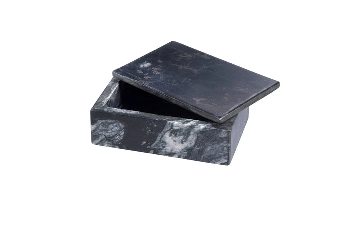 Black marble rectangular boxes with lids set of 2 - luxury natural stone storage boxes for jewelry, vanity organization and home décor