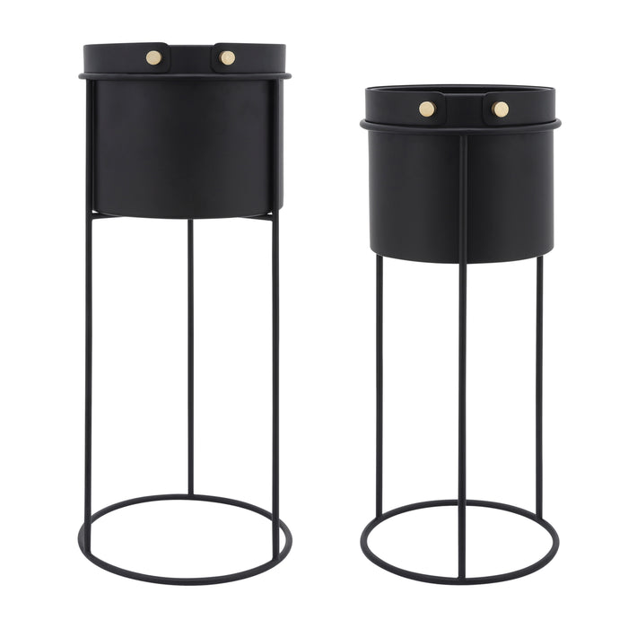 Black Metal Round Planters- 2 Sizes