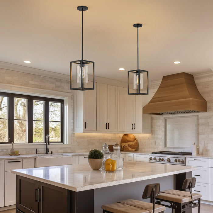 Black Square Chandelier with Clear Glass - [lohasled]