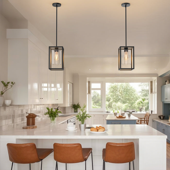 Black Square Chandelier with Clear Glass - [lohasled]