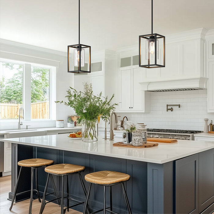 Black Square Chandelier with Clear Glass - [lohasled]