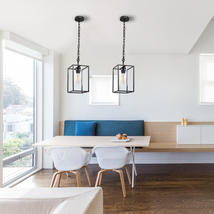 Black Square Chandelier with Clear Glass - [lohasled]