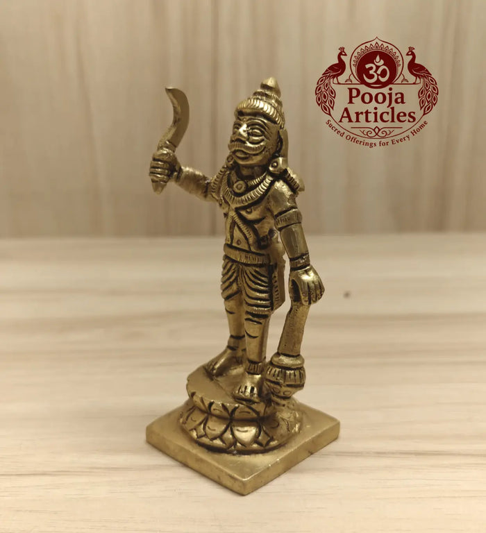 Brass Karuppasamy Idol 4.2 Inch — close-up detail