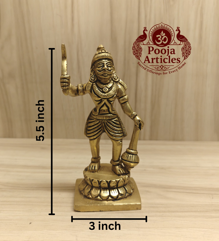 Brass Karuppasamy statue 5.5 inch side view with sword