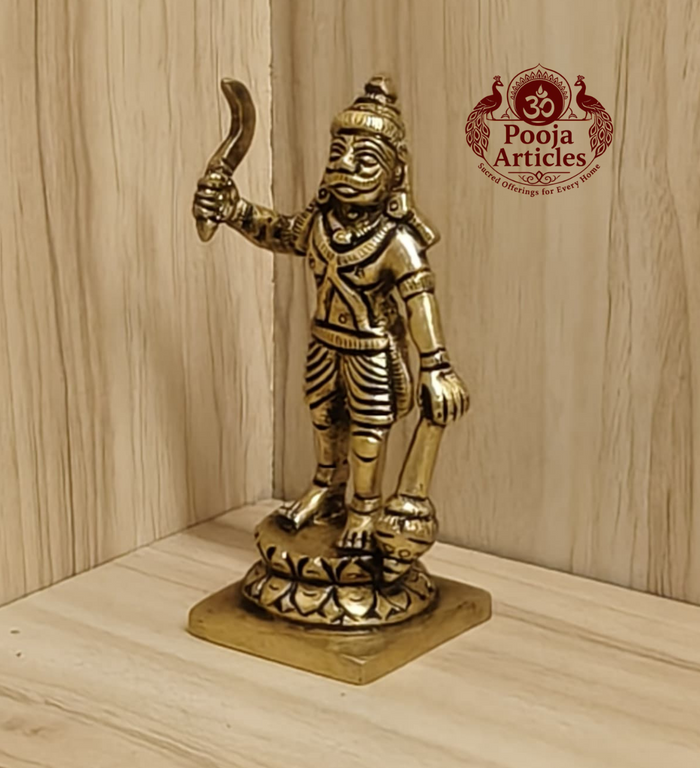 Brass Karuppasamy statue 5.5 inch close-up of face