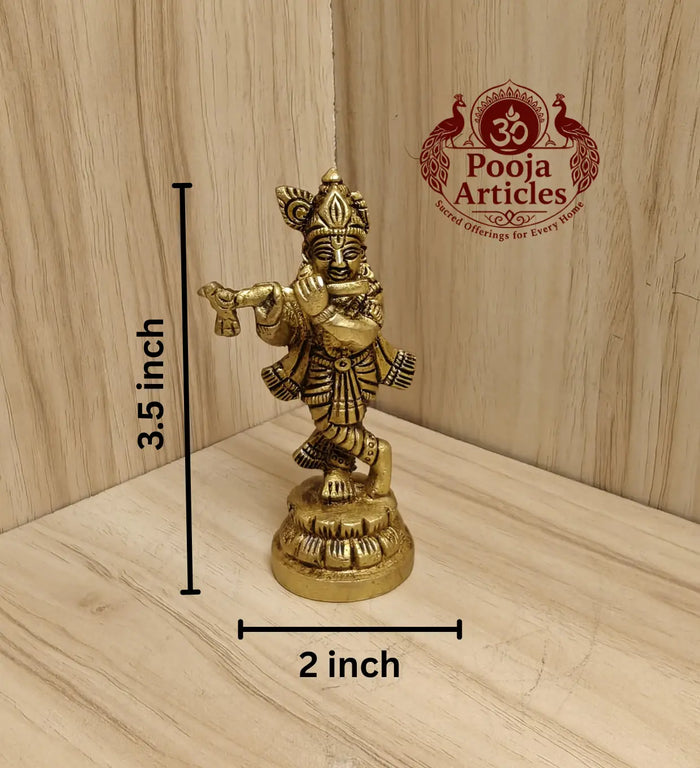 Brass Krishna Statue 3.5 Inch Pooja Articles