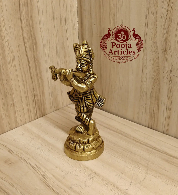 Brass Krishna Statue 3.5 Inch Pooja Articles