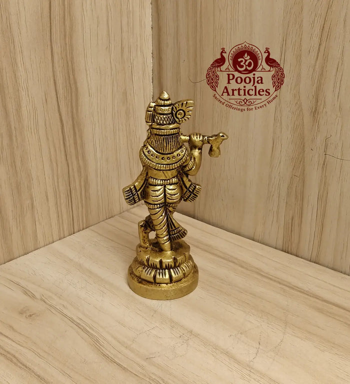 Brass Krishna Statue 3.5 Inch Pooja Articles