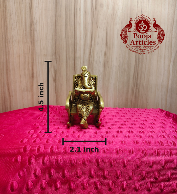 Brass Lord Ganesha on Rocking Chair Statue 4.5 Inch