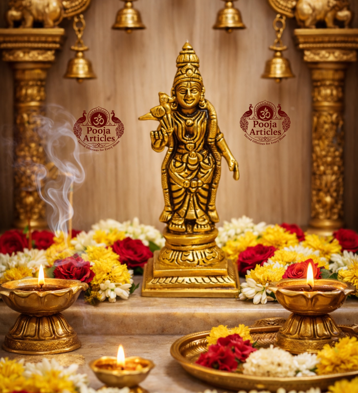 Brass Meenakshi Amman statue 5 inch Madurai Amman idol
