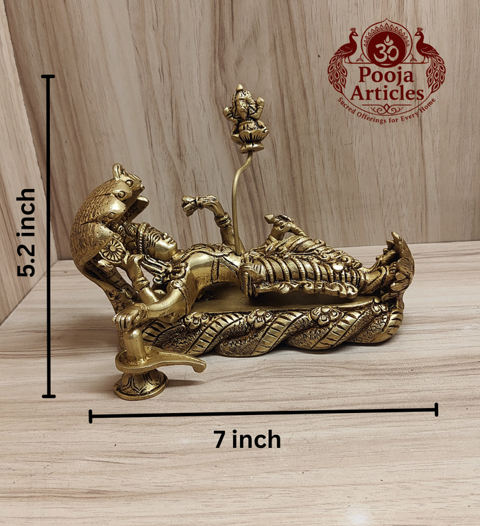 Brass Padmanabha Swamy Reclining Statue 5.2 Inch Pooja Articles
