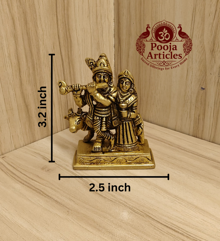 Brass Radha Krishna with Cow Idol 3.2 Inch