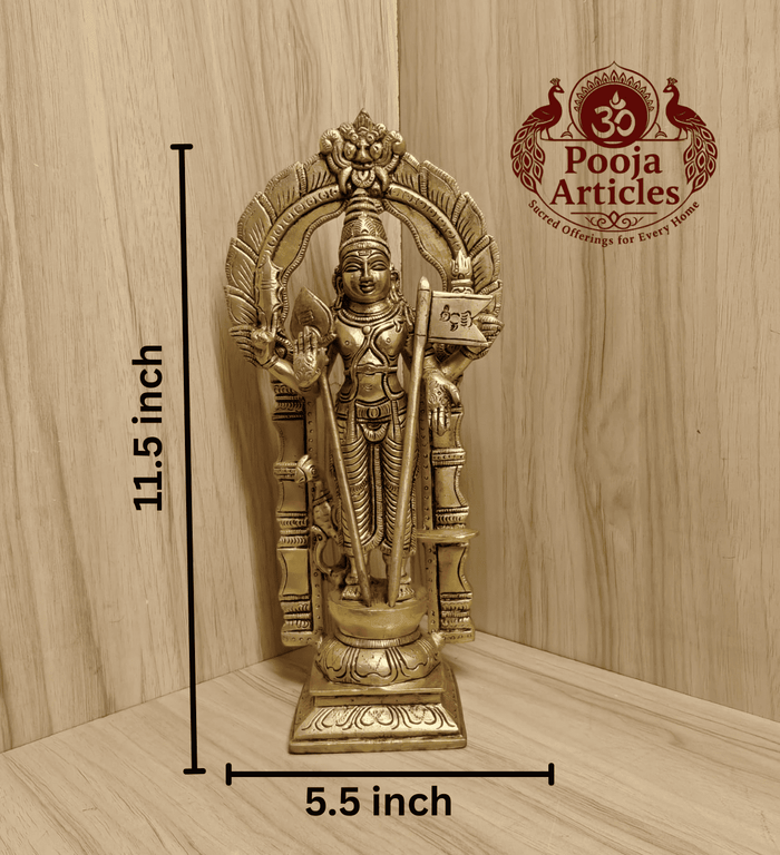 Brass Thiruvachi Murugan Statue 11.5 Inch