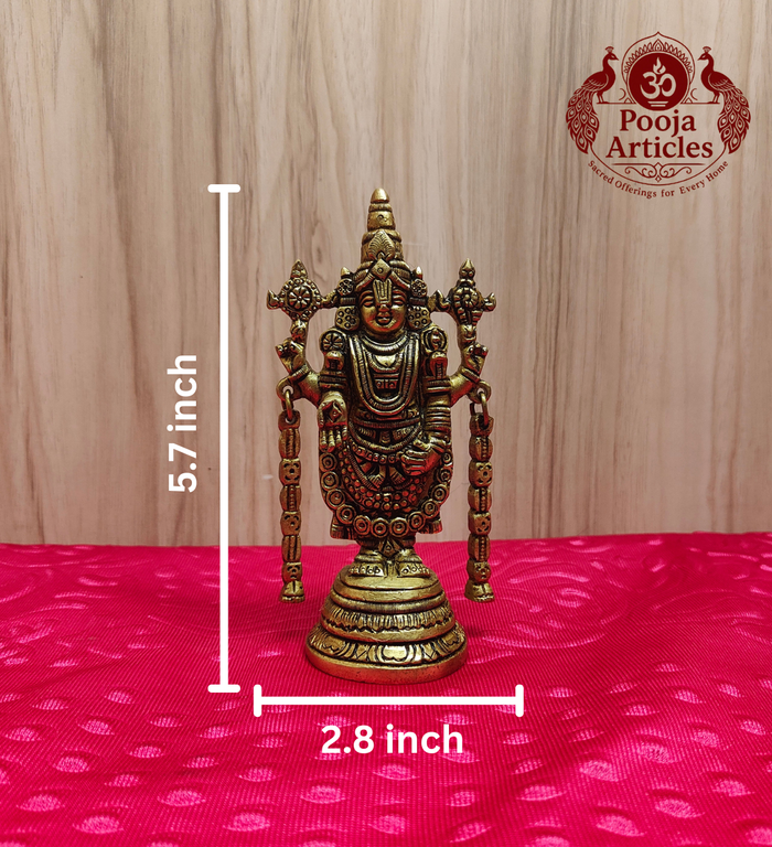 Premium Brass Tirupati Balaji Statue 5.7 inch - side view left